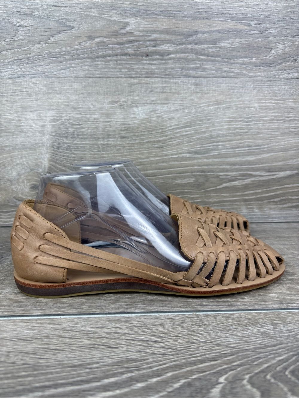 Nisolo Huarache Women’s Sz 10 Almond Leather Handmade Woven Slip On Sandals